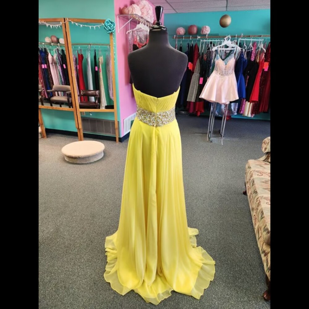 Mori Lee 95098 Size 6 Yellow Chiffon Strapless Prom Dress Evening Formal - Picture 5 of 8